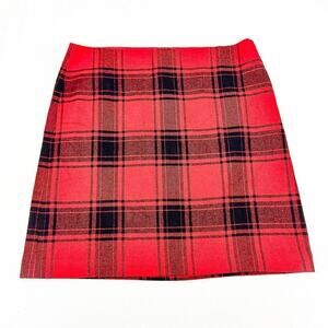 Talbots Plaid Madras Wool Checkered Flannel Pencil Skirt Red Black Size 14